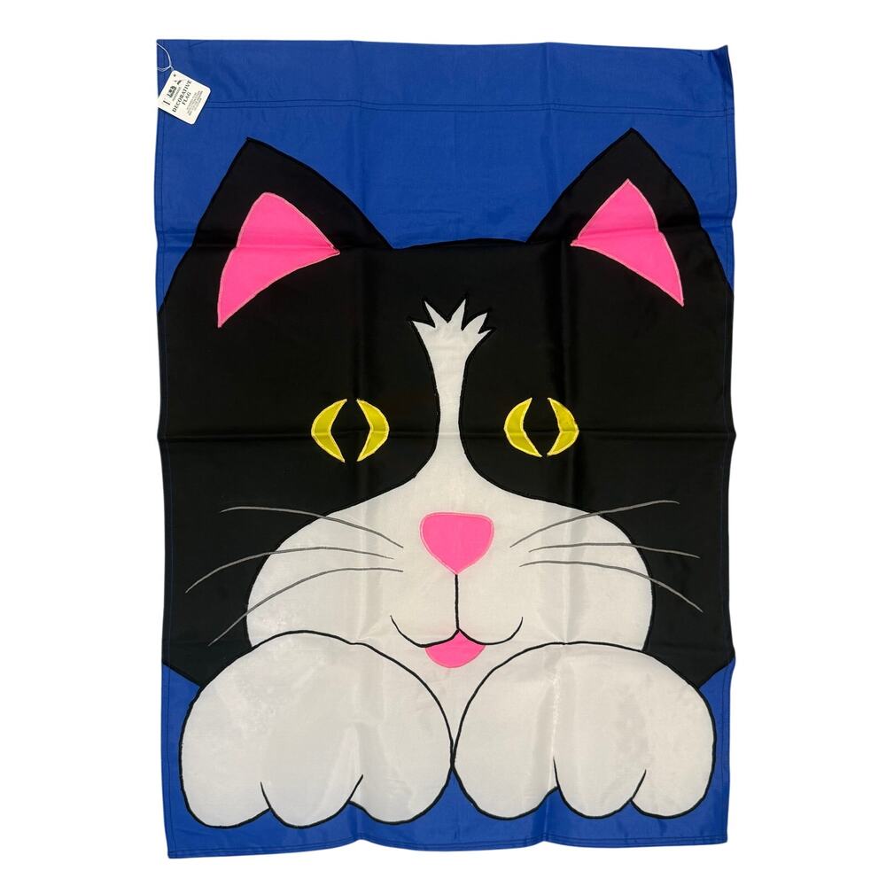 NEW Vintage 1992 NCE Black White Cat Decorative Flag Double Sided Handmade
